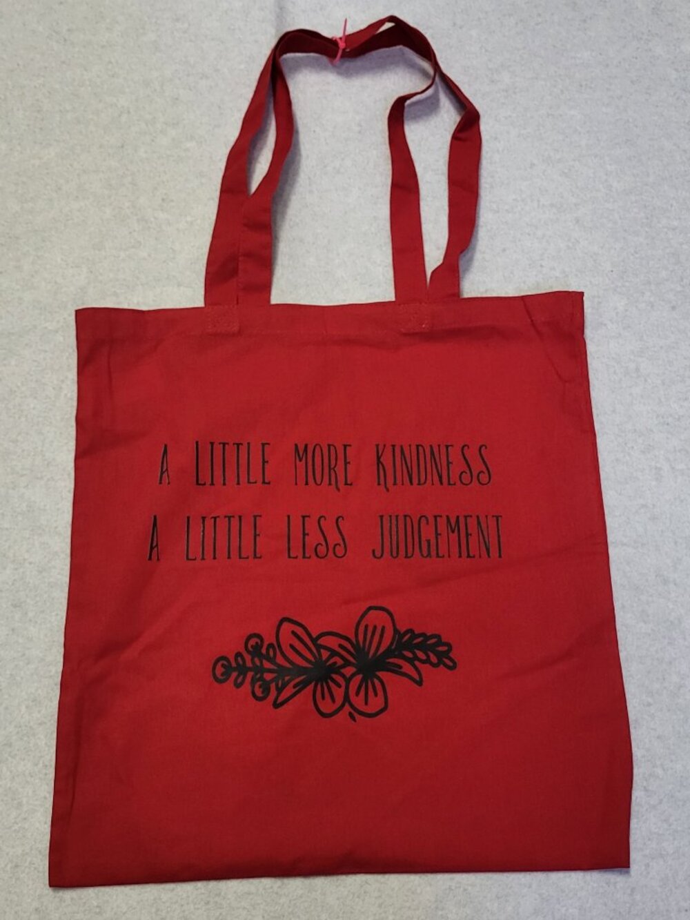 "A little more Kindness, A little less Judgement" Medium Red Tote Bag. Canvas